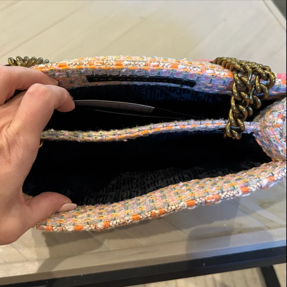 Kurt Geiger Kensington Colorful Tweed Shoulder Bag with Gold Chain Strap